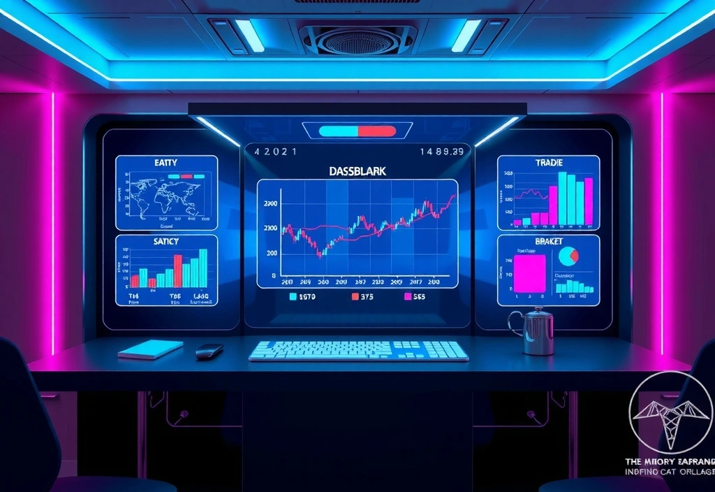 Panel de control futurista para trading con elementos holográficos